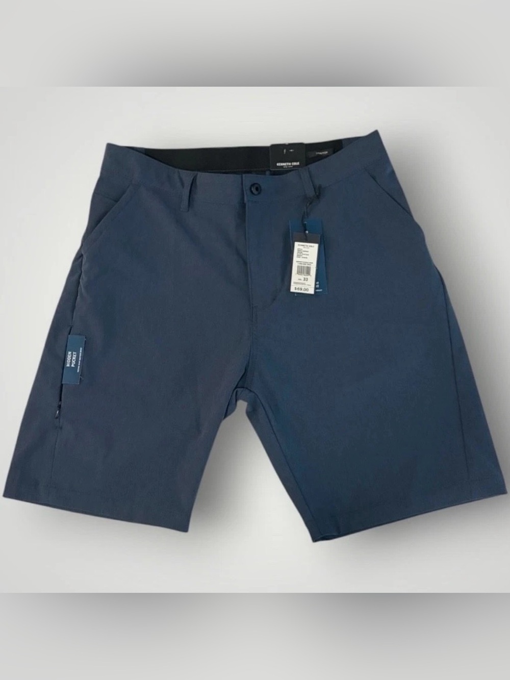 Kenneth Cole Tech Shorts Lightweight Stretch Wicking Slim Fit Blue Heather SZ 33